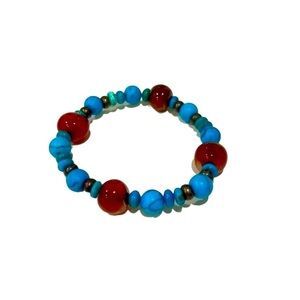 Vintage turquoise and amber elastic beaded bracelet. EUC